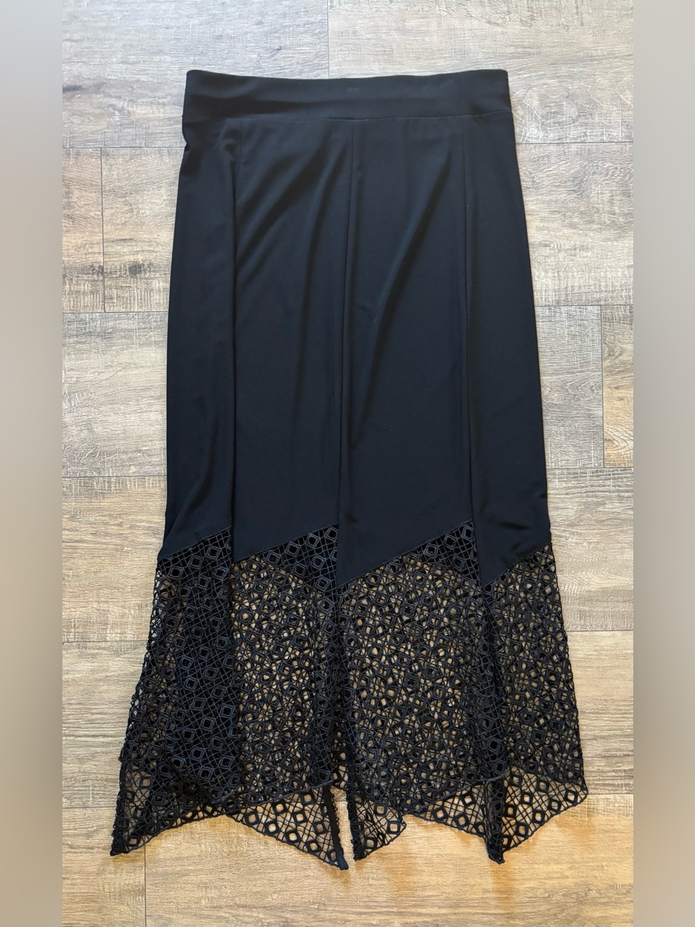 Joseph Ribkoff womens size 8 Black Asymmetrical Lace-Hem whimsigoth witchy skirt